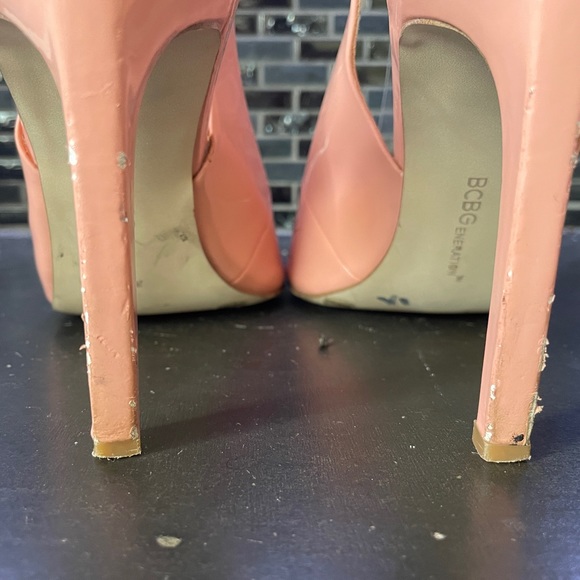 BCBGeneration Pink Peep Toe Slingback Patent Leather Heels - Picture 7 of 9